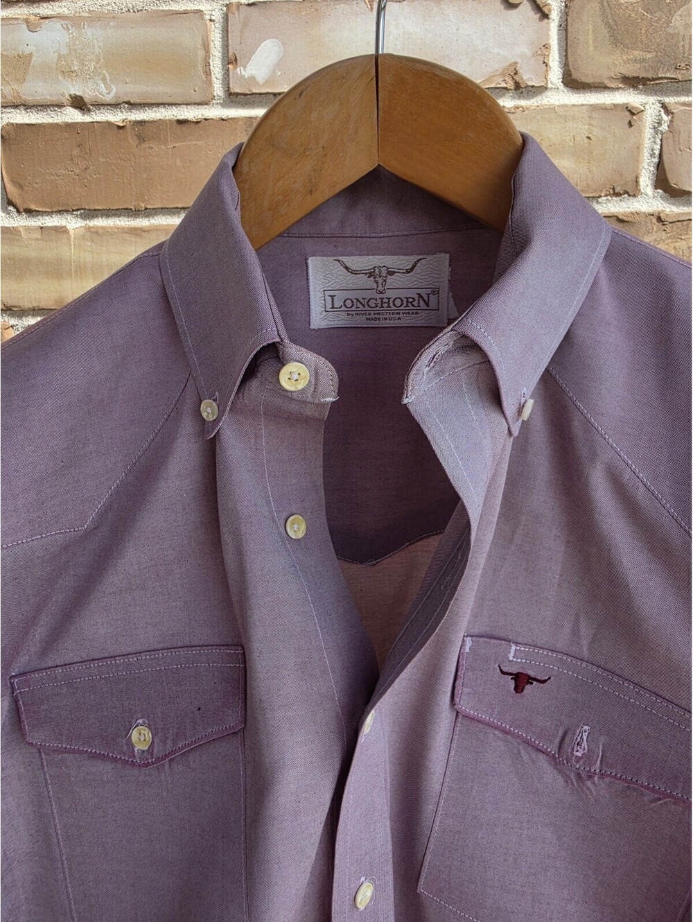 Vintage Longhorn by Niver Western Wear Dress Shirt 16.5 34 Wine USA Made Cowboy